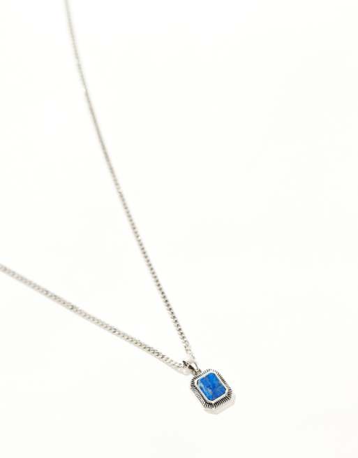 Collar plateado con colgante cuadrado de piedra de lapislázuli semipreciosa de ASOS DESIGN 
