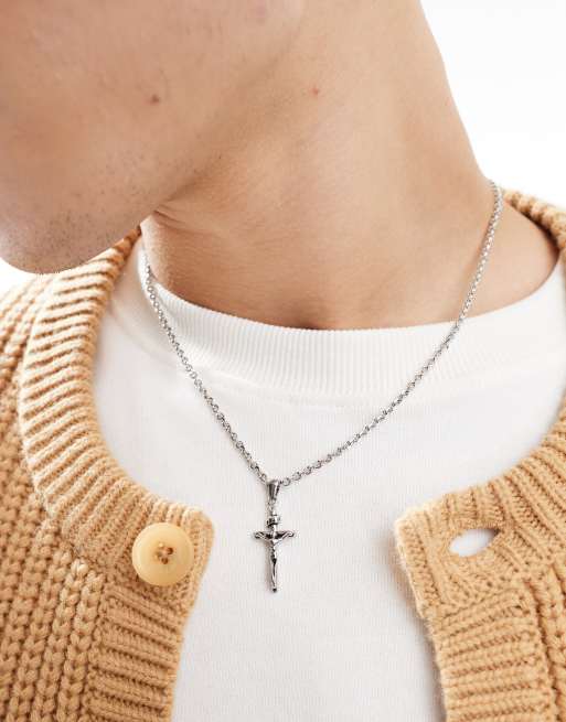 Collar plateado con colgante de cruz de acero inoxidable resistente al agua de ASOS DESIGN
