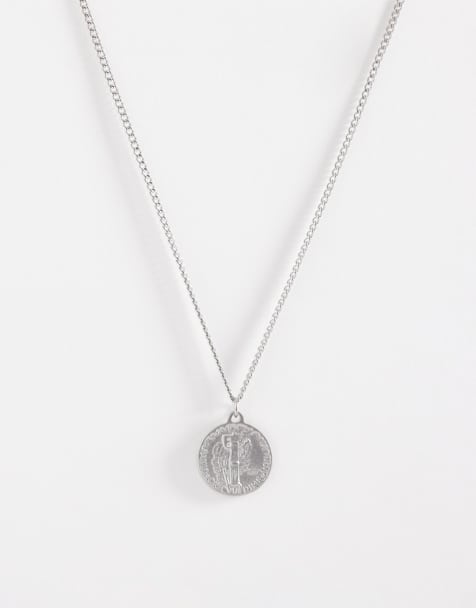 Collar plateado con colgante de moneda de dos caras de acero inoxidable resistente al agua de ASOS DESIGN - view 1