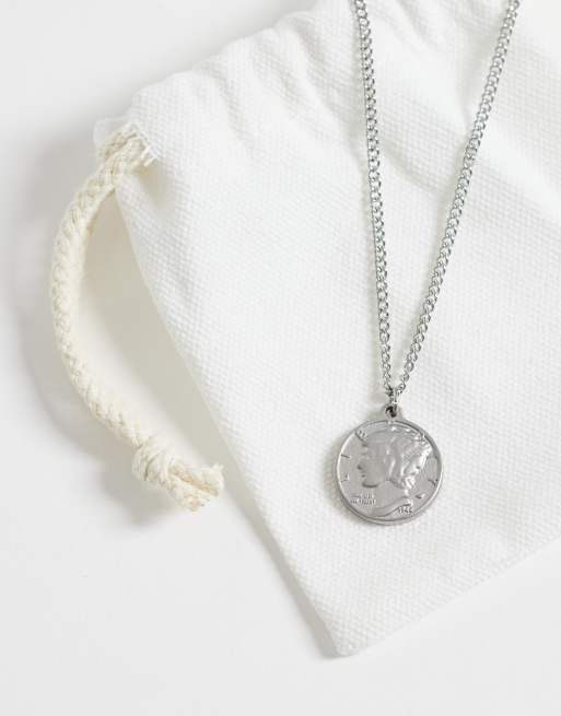 Collar plateado con colgante de moneda de dos caras de acero inoxidable resistente al agua de ASOS DESIGN, 4 de 4