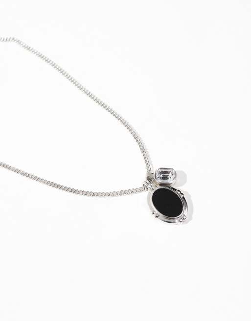 Collar plateado con colgantes de cristal y piedra negra de ASOS DESIGN, 3 de 3