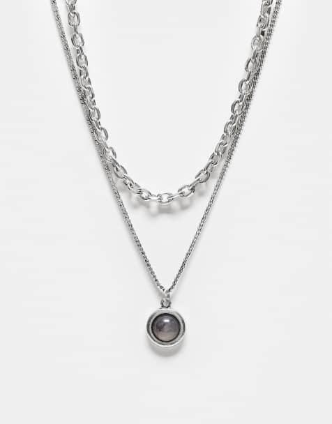 Collar plateado de 2 hileras unisex con piedra de Reclaimed Vintage - view 1