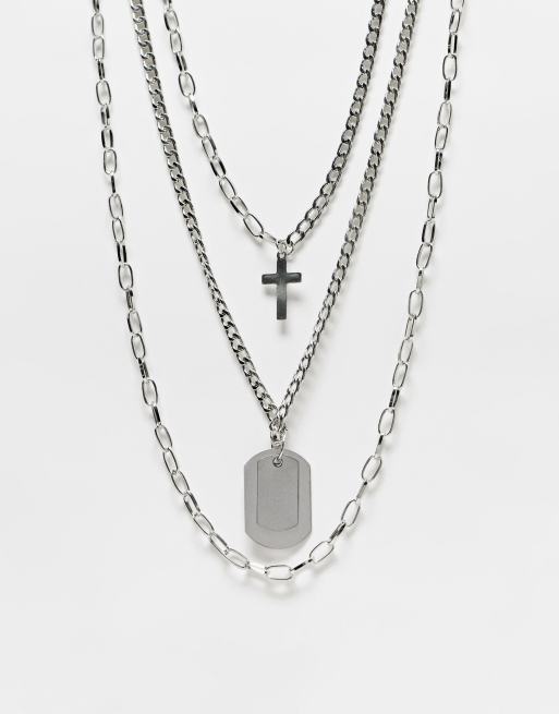 Collar plateado de 3 hileras con placa identificativa de SVNX