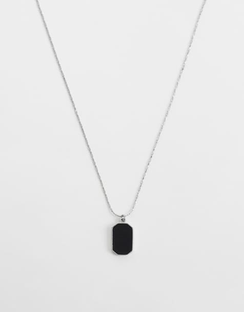 Collar plateado de acero inoxidable resistente al agua con colgante de piedra plana ovalada engastada de ASOS DESIGN - view 1