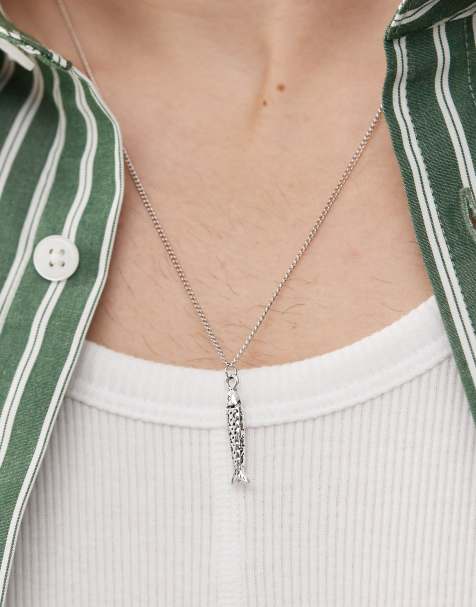 Collar plateado de cadena barbada con colgante de pez de Faded Future - view 1