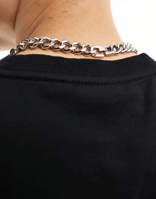 Collar plateado de cadena de 13 mm corta gruesa con cierre de acero inoxidable resistente al agua de ASOS DESIGN, 3 de 4