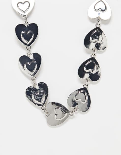 Collar plateado de cadena gruesa con corazones de ASOS DESIGN - view 1