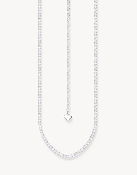 Collar plateado y blanco de cadena fina con piedras blancas de Thomas Sabo - view 1