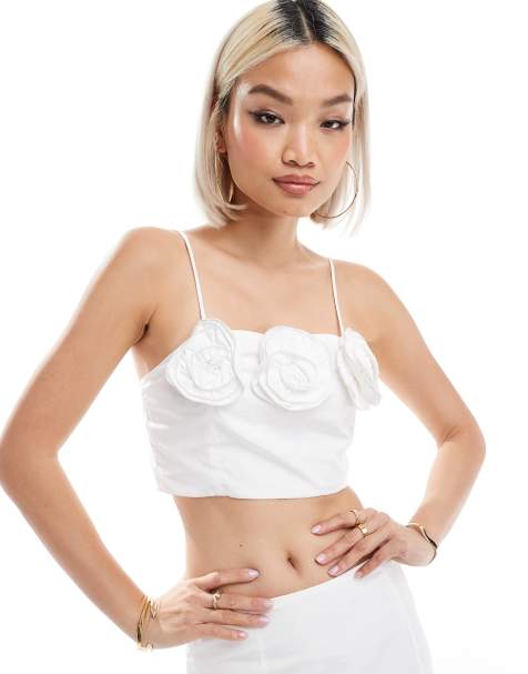 Collective The Label 3d corsage crop top in white - view 1