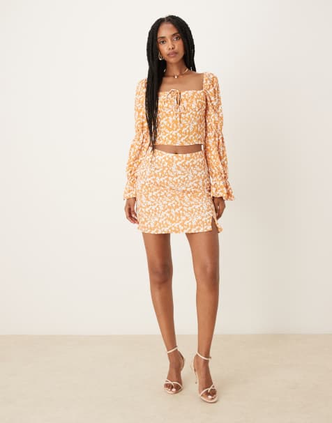 Collective The Label A line mini skirt in orange sketchy flower - view 1