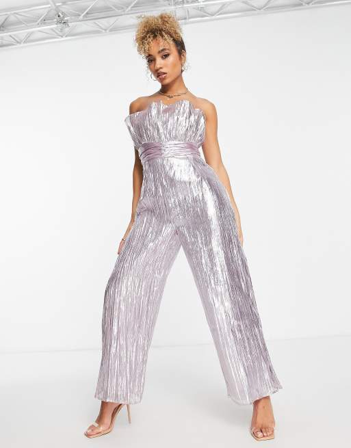 Collective the label - Afdæmpet pink metalfarvet bandeau-jumpsuit med rynket talje - Kun hos ASOS