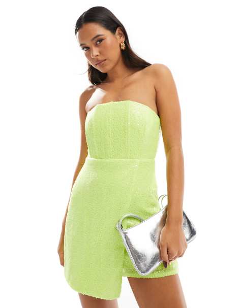 Collective The Label Asymmetric corset mini dress in acid green - view 1