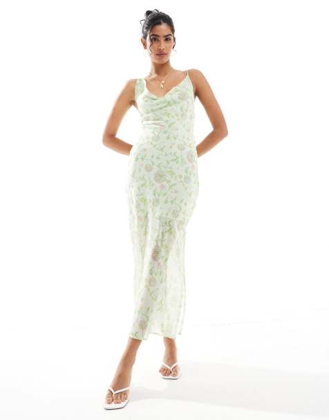 Collective The Label Asymmetric cowl-neck midi dress in green - view 1