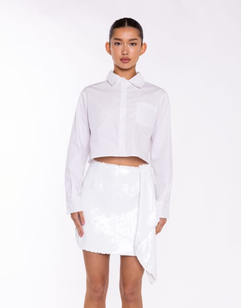 Collective The Label Asymmetric draped sequin fitted mini skirt in white sequin - view 1