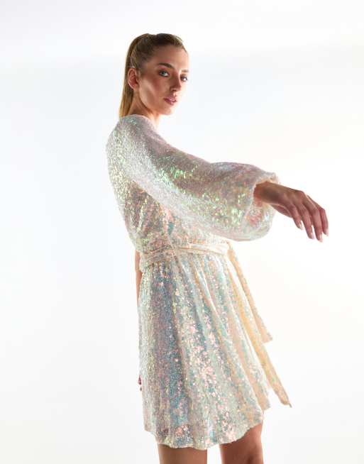 iridescent long sleeve dress Iridescent Sequin Long Sleeve Dress in LightPink