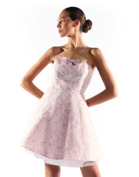 Collective The Label Bandeau mini dress in pink floral brocade