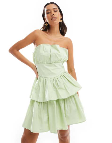 Collective The Label Bandeau tiered ruffle mini dress in apple green - view 1