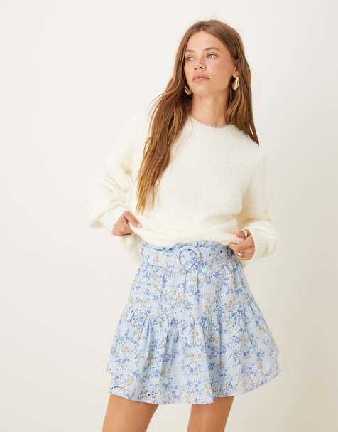 Collective The Label Belted mini skirt in blue multi broderie