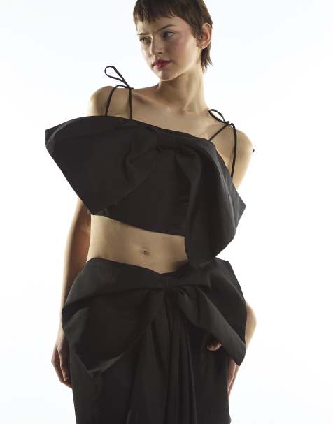 Collective The Label Bow crop top in black - view 1