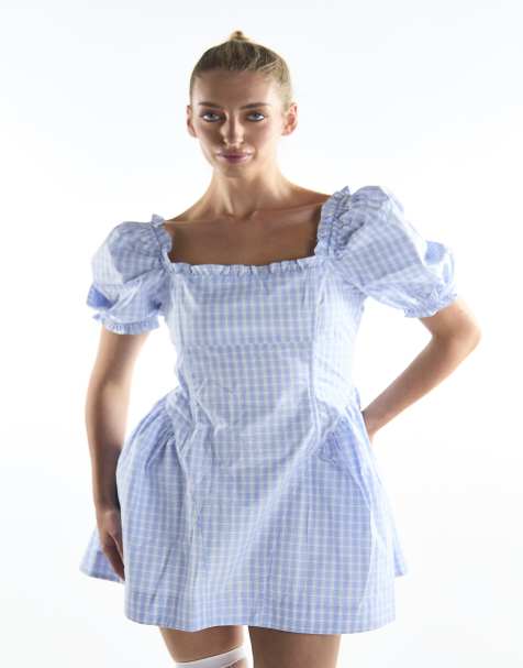 Collective The Label Bust panel skater mini dress in blue grid check - view 1