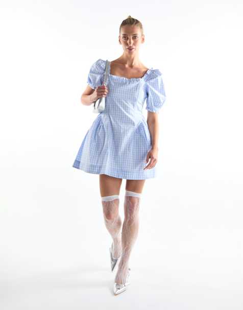 Collective The Label Bust panel skater mini dress in blue grid check