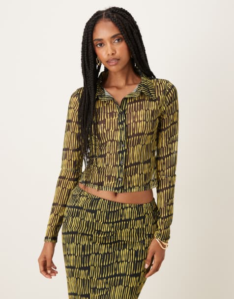 Collective The Label Button front top in yellow sketch stripe mesh - view 1