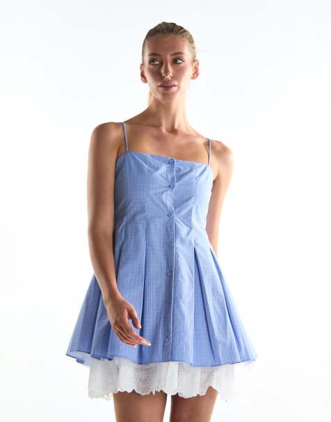 Collective The Label Button through skater dress in cornflower check