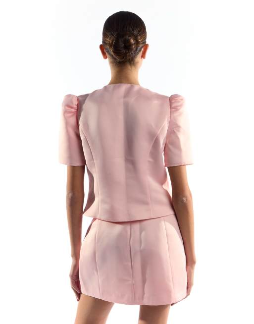 Collective The Label Button through structured top in light pink, 3 of 4
