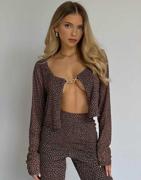 Collective The Label Chain-clasp top in leopard mesh