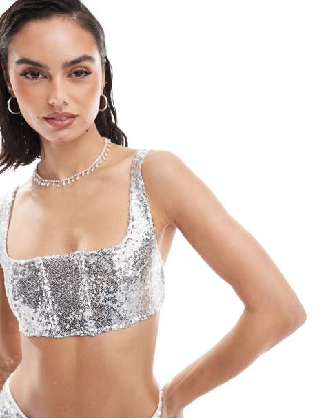 Asos silver sequin top deals