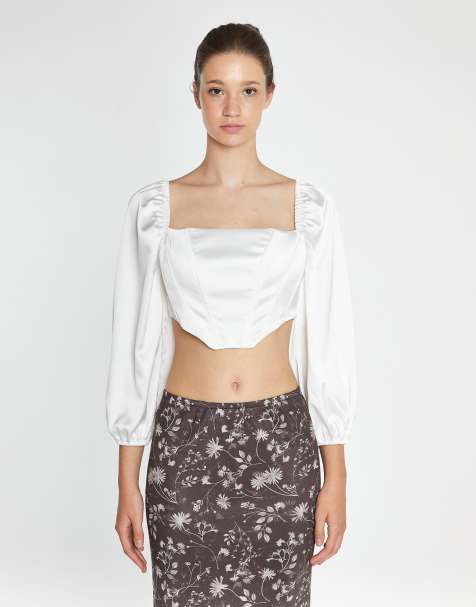 Collective The Label Corset crop top in white sateen - view 1