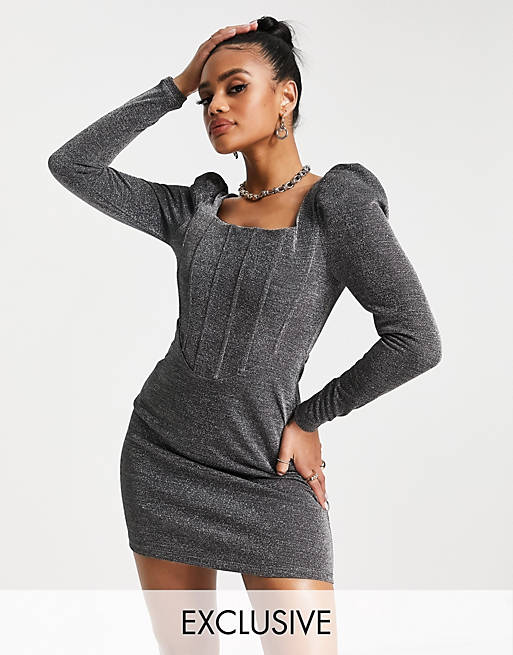 Collective the Label corset mini dress in glitter charcoal