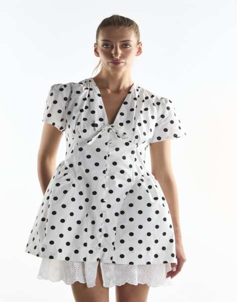 Collective The Label Corset mini skater dress in big white spot - view 1