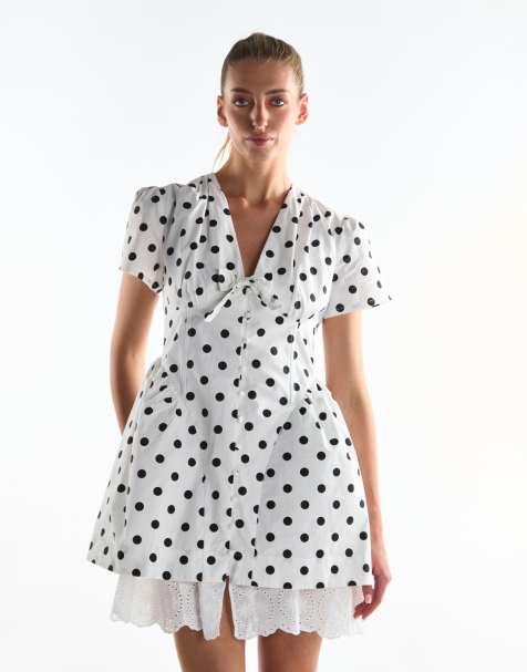 Collective The Label Corset mini skater dress in big white spot