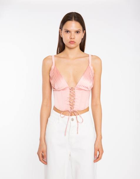 Collective The Label Corset style lace up top in coral pink - view 1