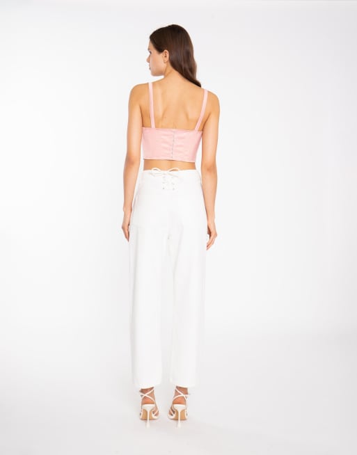 Collective The Label Corset style lace up top in coral pink, 2 of 4