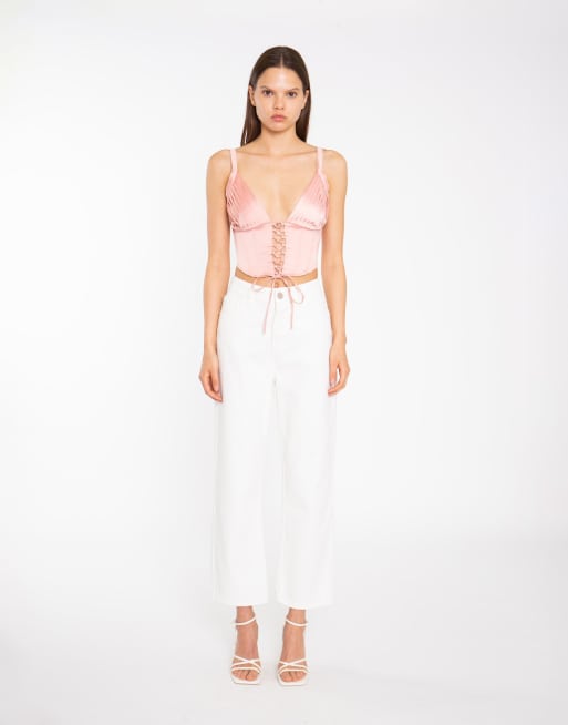 Collective The Label Corset style lace up top in coral pink, 3 of 4