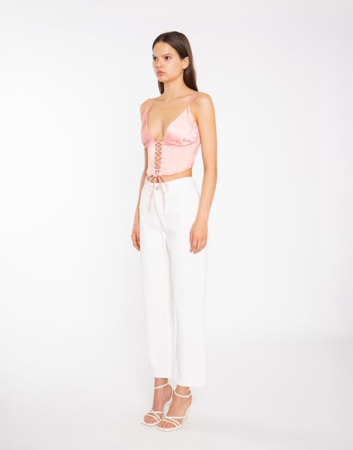 Collective The Label Corset style lace up top in coral pink, 4 of 4