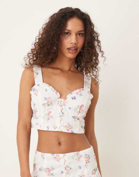 Collective The Label Crop top in white trellis floral - view 1