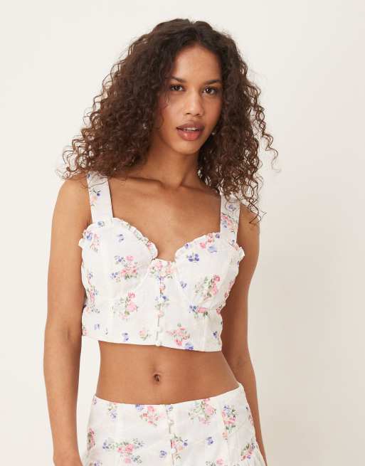Collective The Label Crop top in white trellis floral