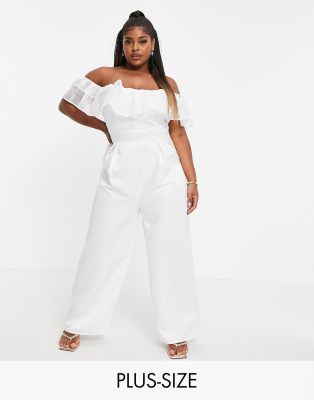 Collective the Label Curve double frill wide leg jumpsuit in white