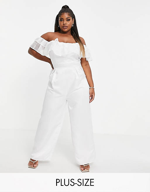 Collective the Label Curve double frill wide leg jumpsuit in white