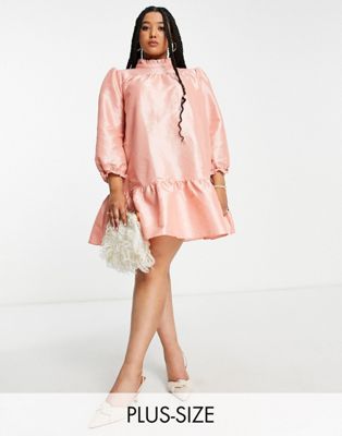 Collective the Label Curve exclusive babydoll puff sleeve mini dress in rose gold - ASOS Price Checker