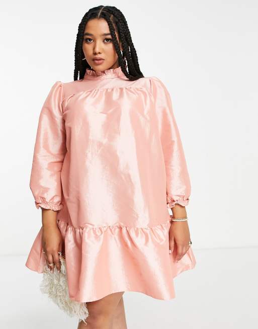 Collective the Label Curve exclusive babydoll puff sleeve mini dress in rose  gold | ASOS