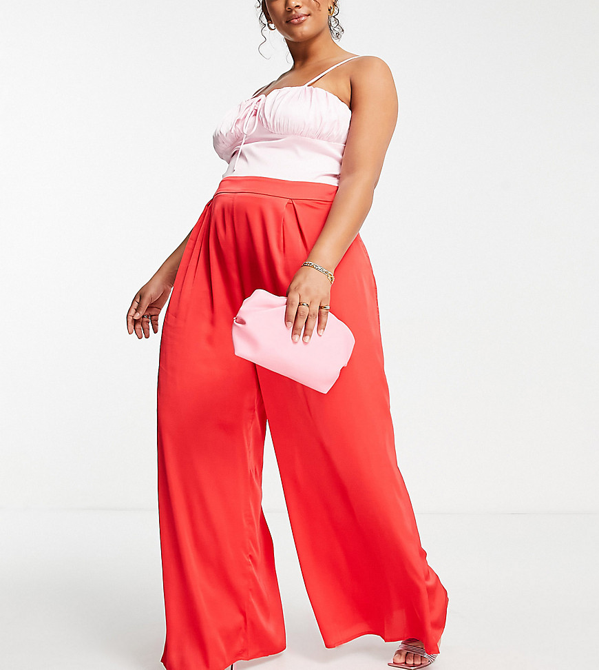 Collective The Label Curve Exclusive Contrast Wide Leg Jumpsuit In Red Color Block