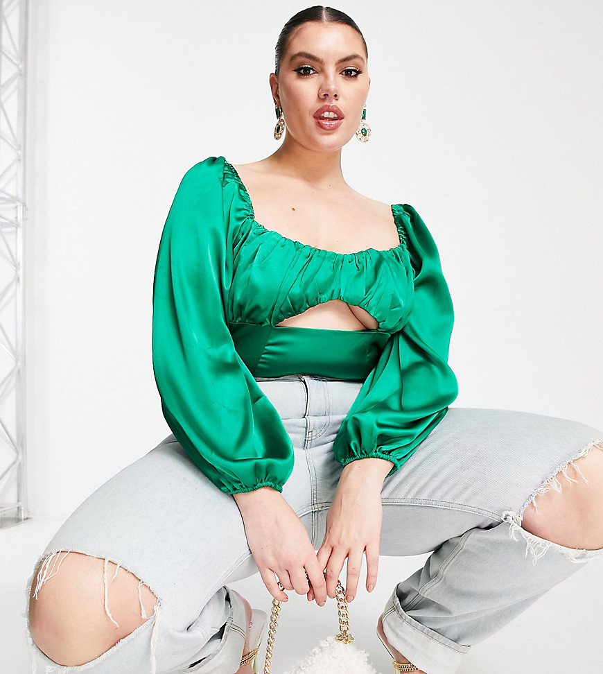 Plus-size top by Collective The Label Exclusive to ASOS Square neck Cut-out front Long sleeves Brief cut Regular fit