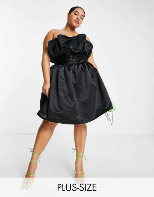 Collective The Label Curve Exclusive – Czarna usztywniana sukienka mini z dekoltem bandeau