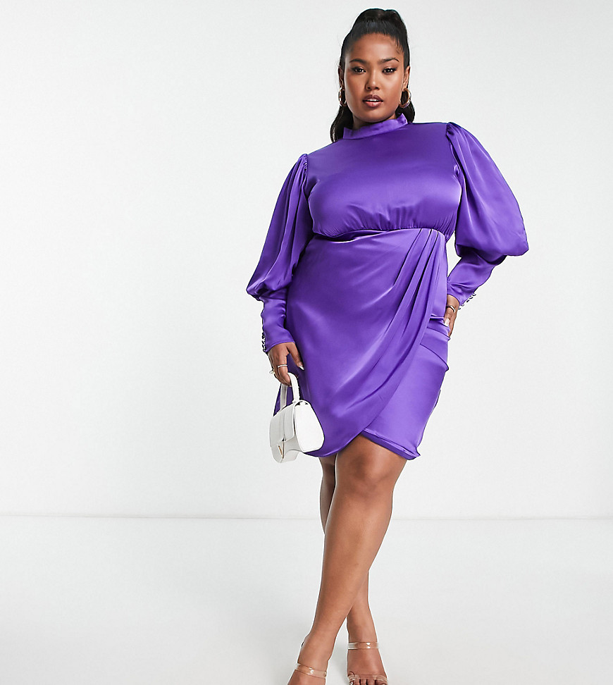 Collective The Label Curve Exclusive High Neck Satin Mini Dress In Purple