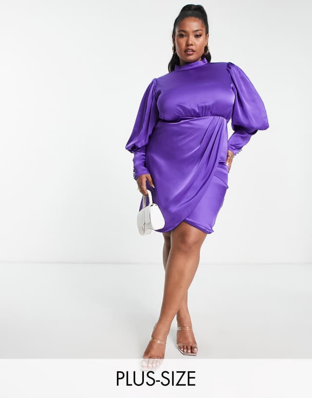 Collective the Label Curve exclusive high neck satin mini dress in purple