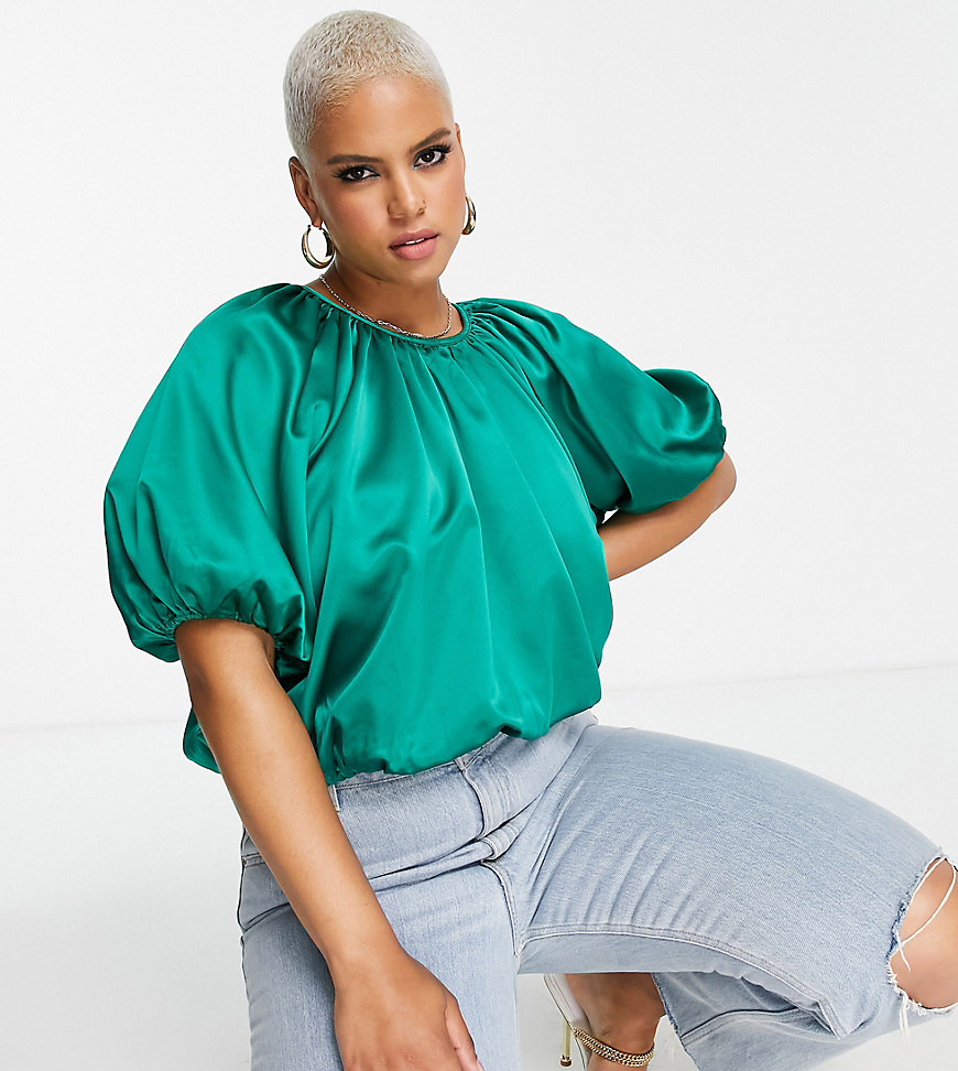 Collective The Label Curve exclusive puff sleeve crop top in emerald - part of a set-Green